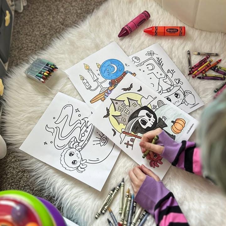 Cobweb Cuties Coloring Pages, Little Space Halloween Spooky Goth Coloring