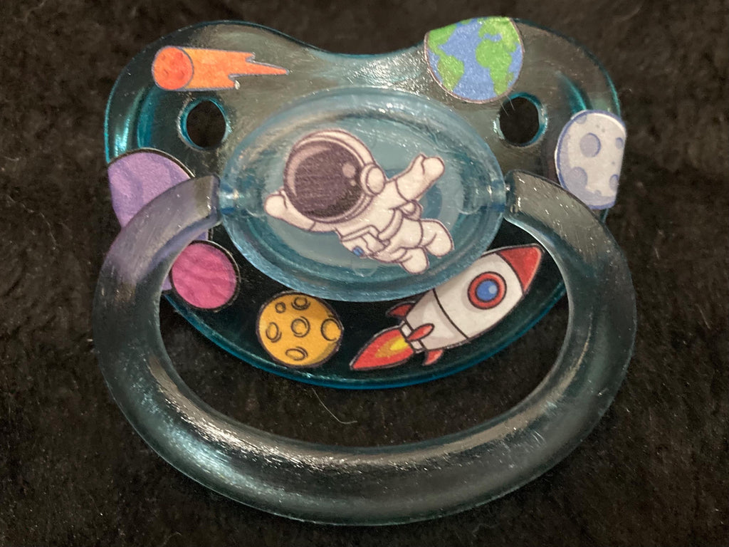 Astro Tot Sticker Collage Adult Pacifier, Outer Space, Galaxy Little Space Gear