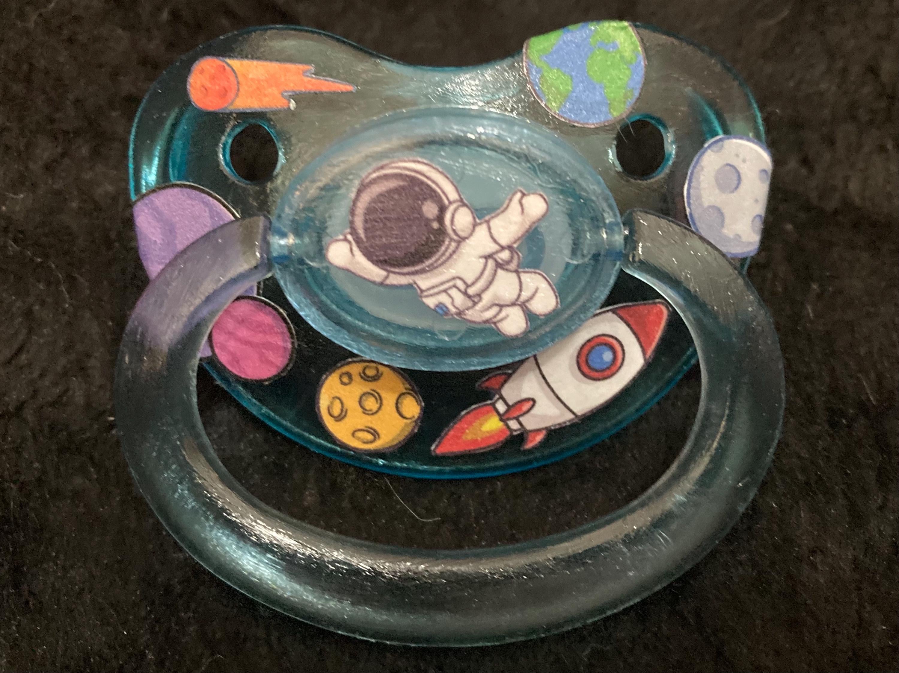 Astro Tot Sticker Collage Adult Pacifier, Outer Space, Galaxy Little Space Gear