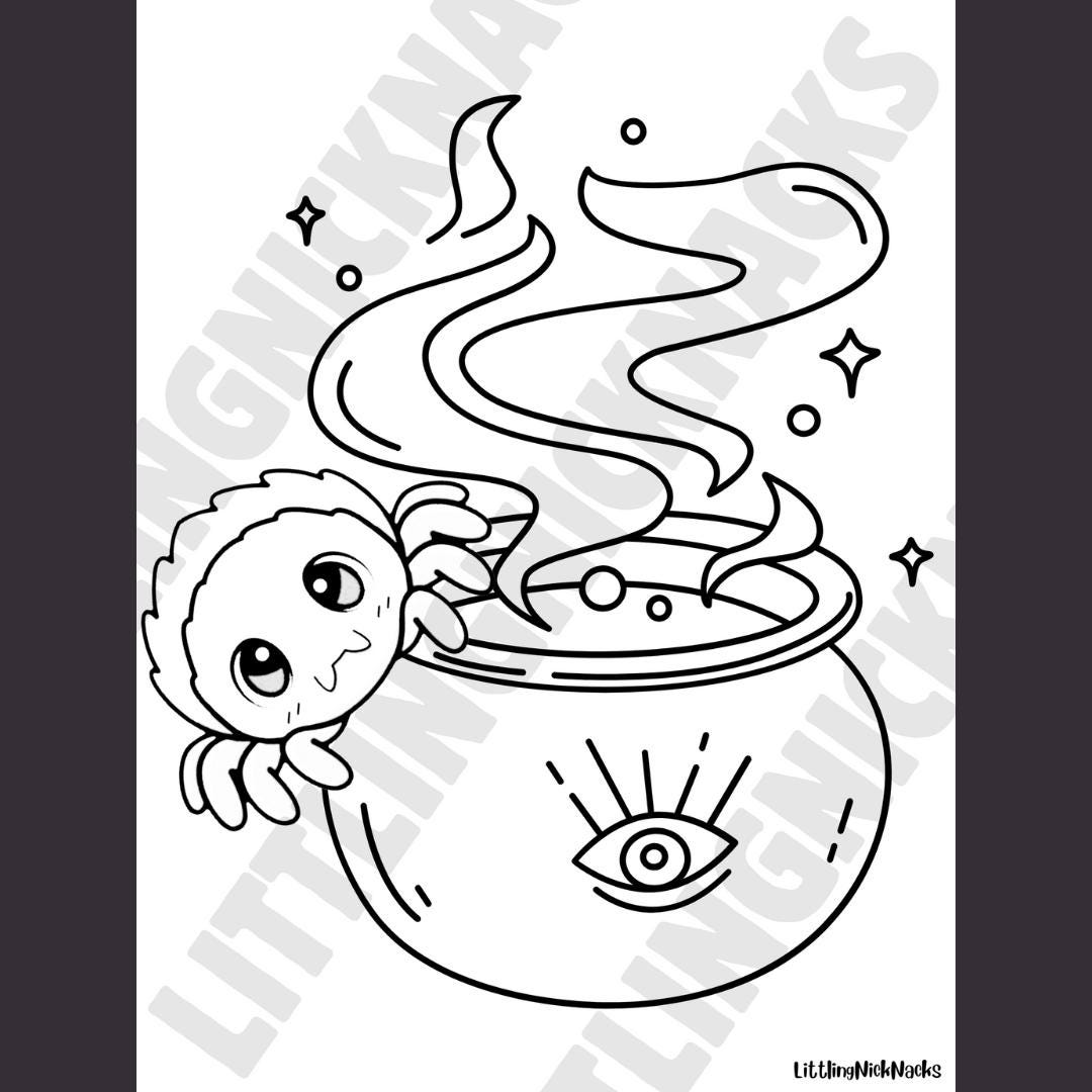 Cobweb Cuties Coloring Pages, Little Space Halloween Spooky Goth Coloring