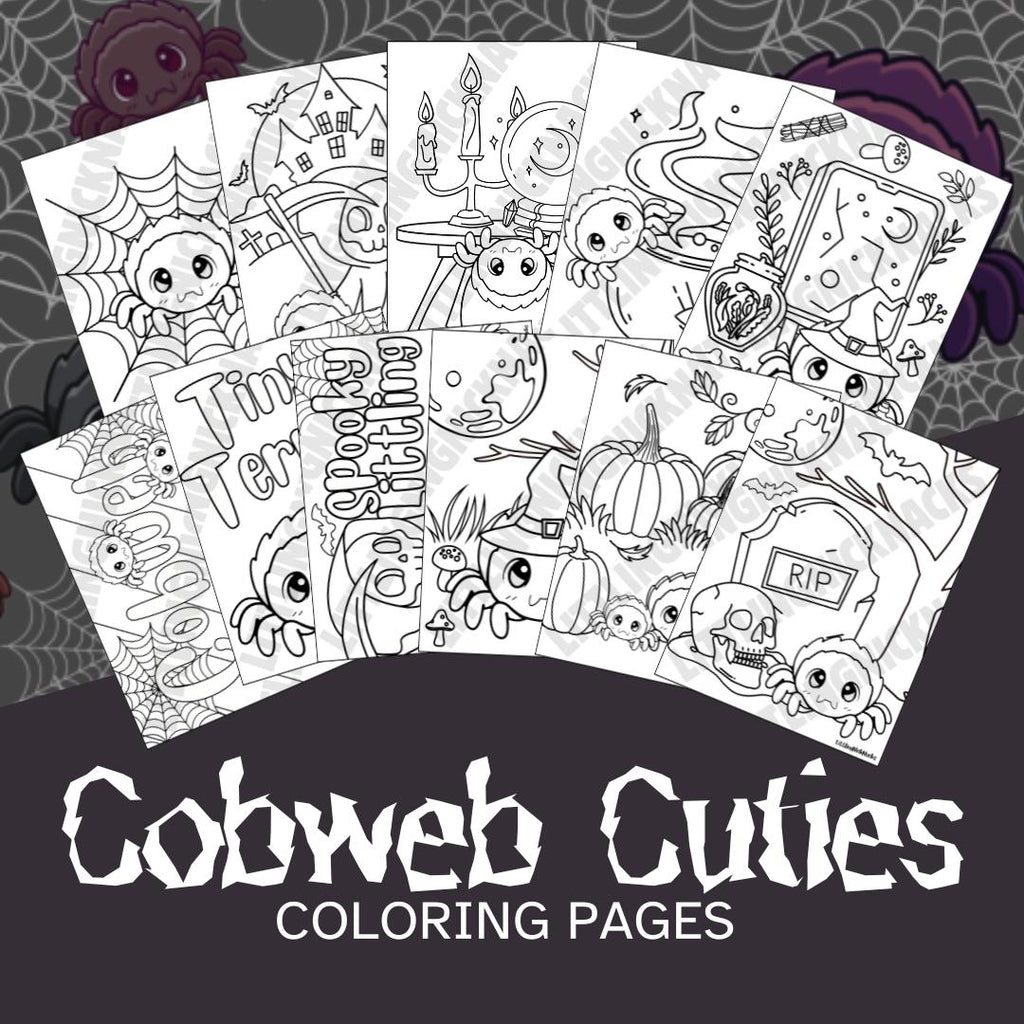 Cobweb Cuties Coloring Pages, Little Space Halloween Spooky Goth Coloring