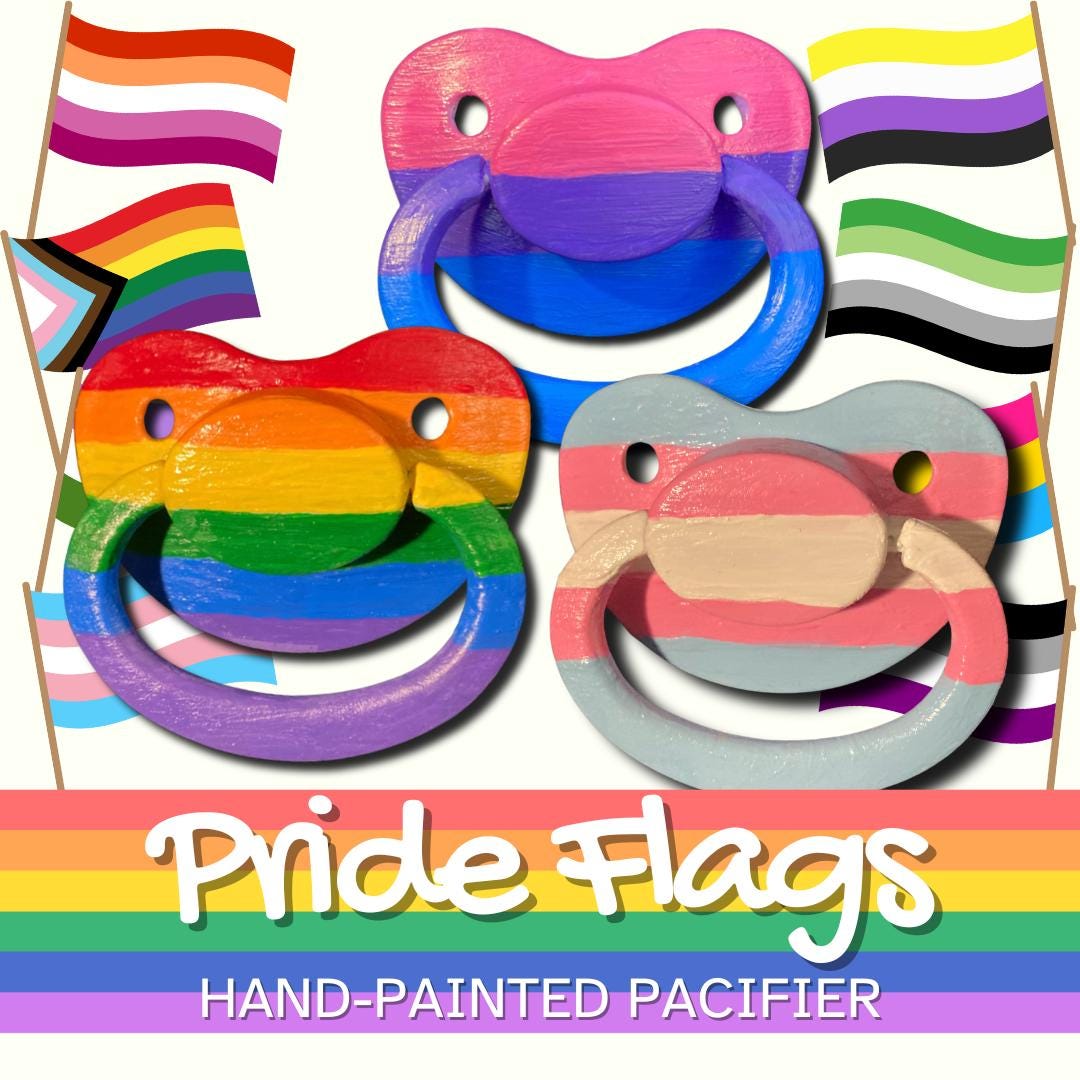 Pride Flags Hand-painted Adult Pacifier, Custon LGBT+ Little Space Gear